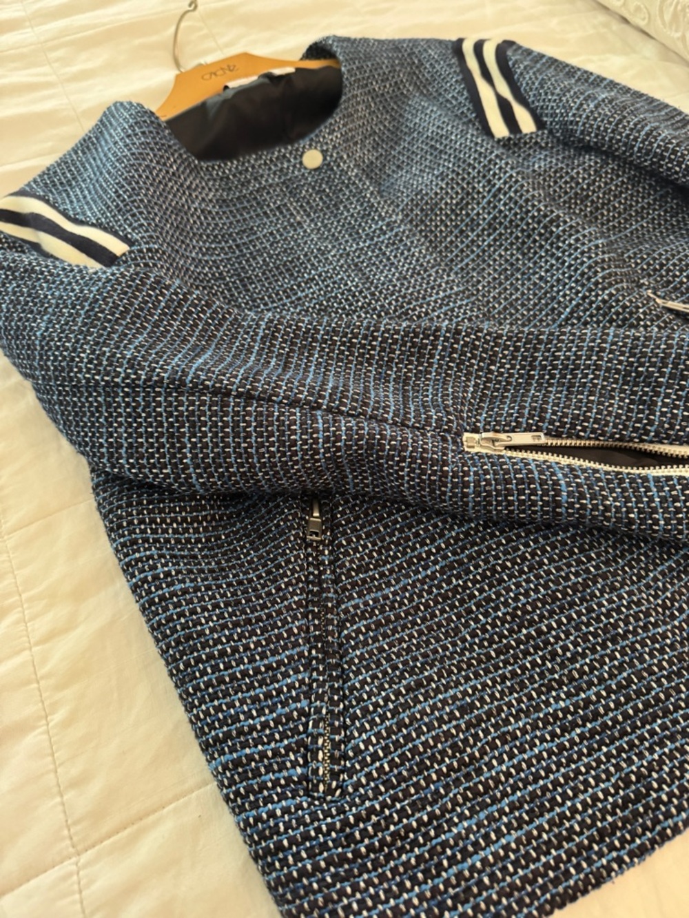 ImPulse Navy Bouclé Jacket with White Striped Shoulder Accents